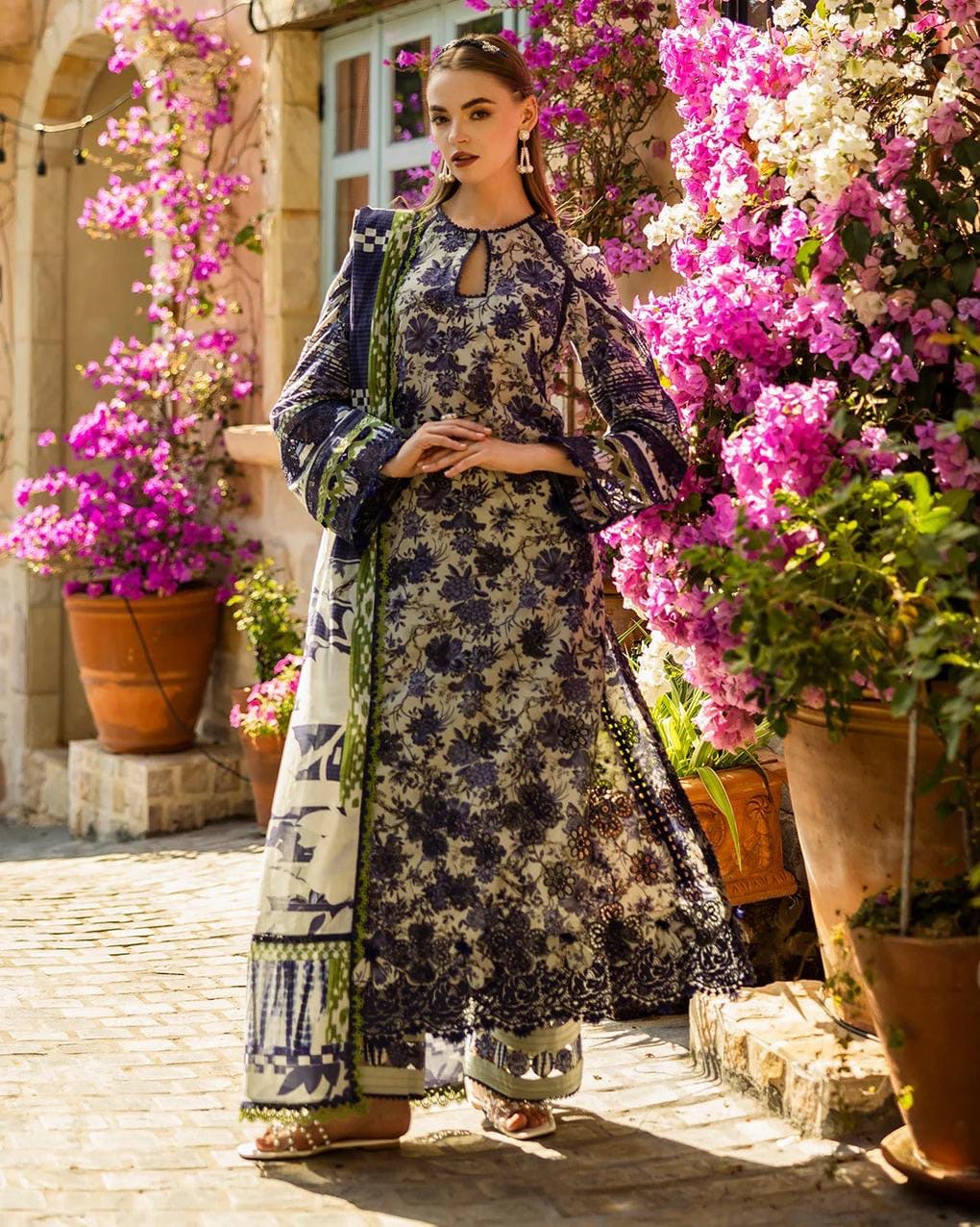 ELAF chikankari & sequence embroidered lawn unstitced 3pc